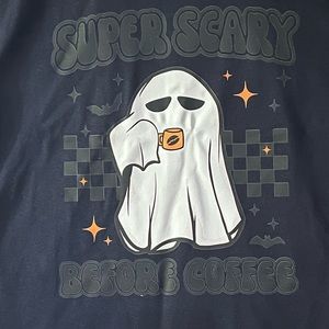 women’s size xl halloween tshirt super scary before coffee NEW
